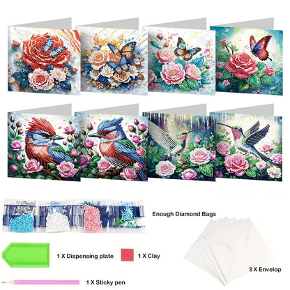 8/12Pcs 5D Rhinestone Embroidery Arts Cards Kits