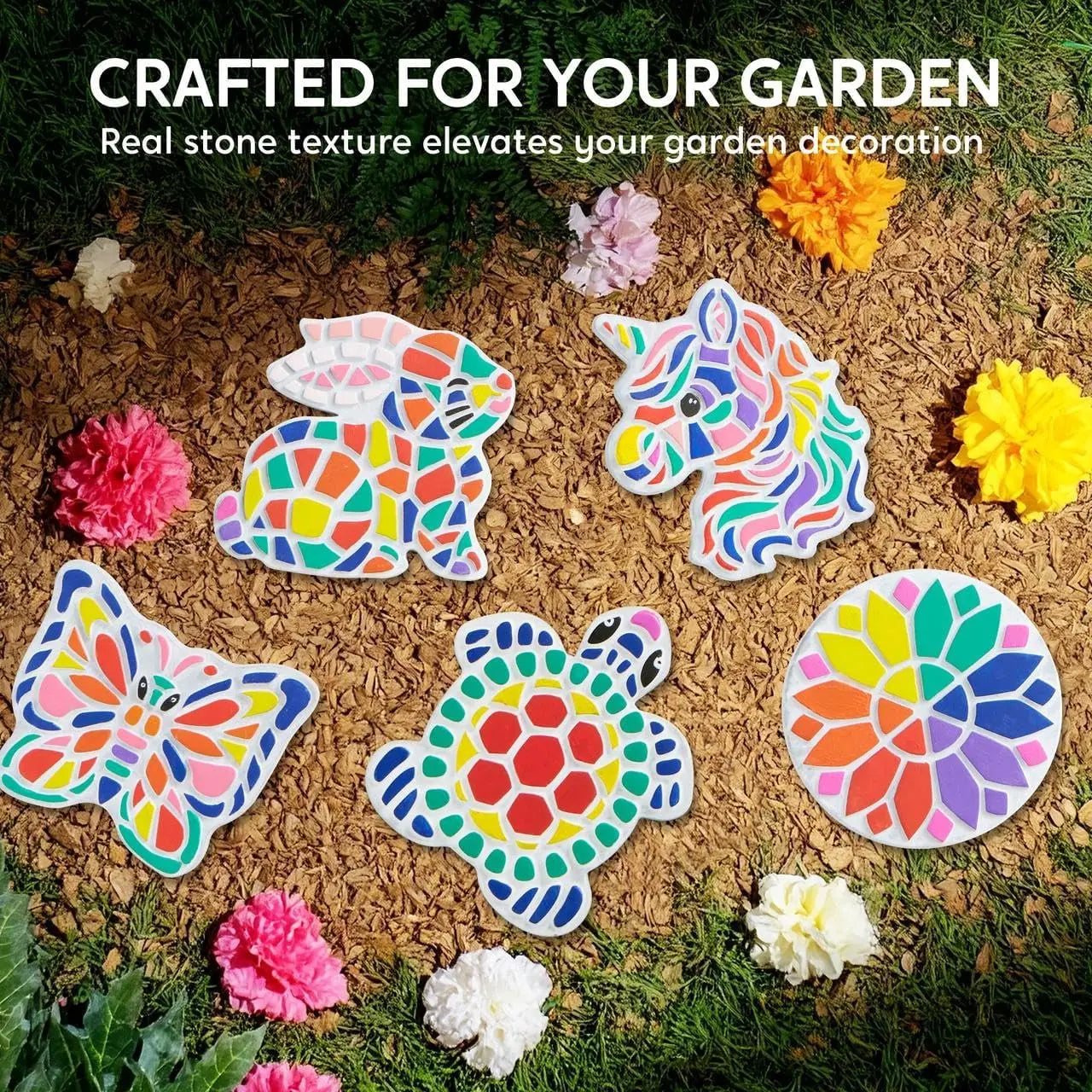JOYFY Kids Stepping Stones Painting Kit Paint 5 Garden Stones Ceramic Garden Decor for Kids Birthday Christmas Gifts