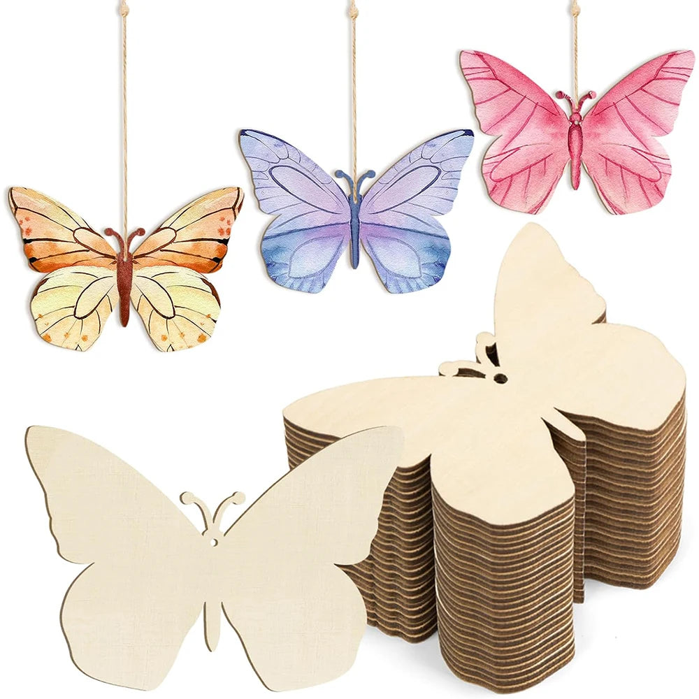 10pcs Wooden Flower  Hanging Ornaments for DIY Crafts