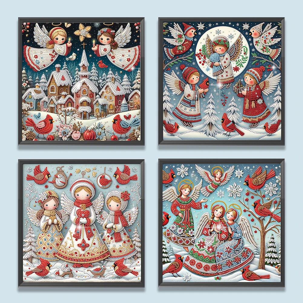 4pcs Partial Drill Xmas Angel Diamond Painting Kit Special Shape 30x30cm