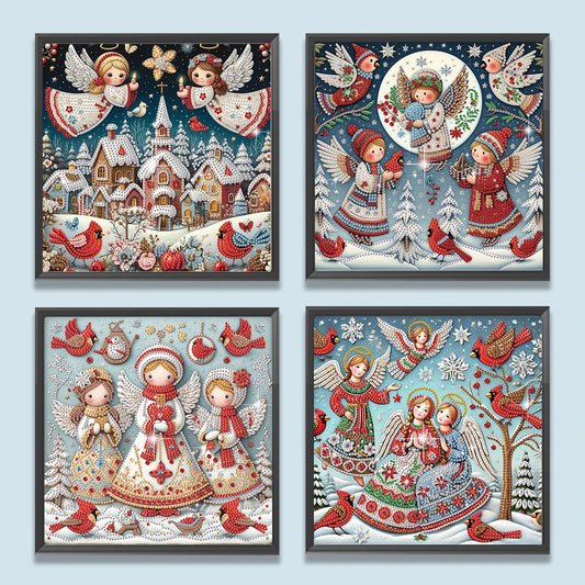 4pcs Partial Drill Xmas Angel Diamond Painting Kit Special Shape 30x30cm