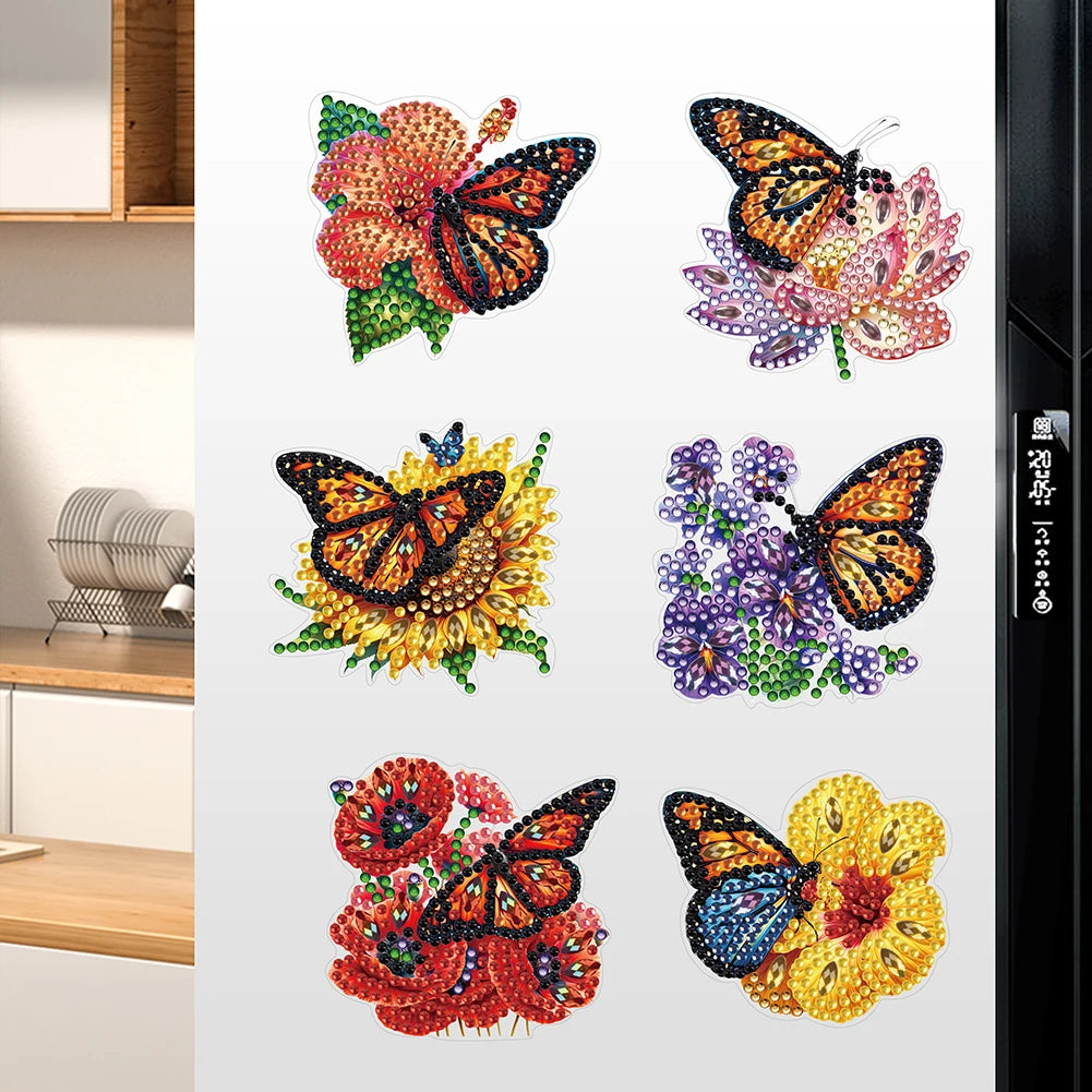 6 Pcs Diamond Art Fridge Magnets Sticker Car Butterfly Dragonfly Special Shape