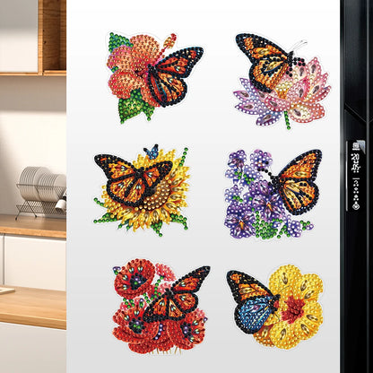 6 Pcs Diamond Art Fridge Magnets Sticker Car Butterfly Dragonfly Special Shape