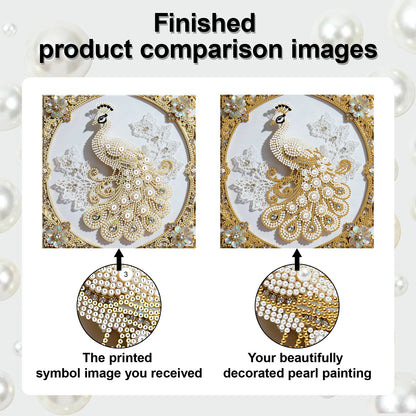 Peacock DIY Pearl Diamond Art Kit for Adults Home Decor 25x25cm With Frame