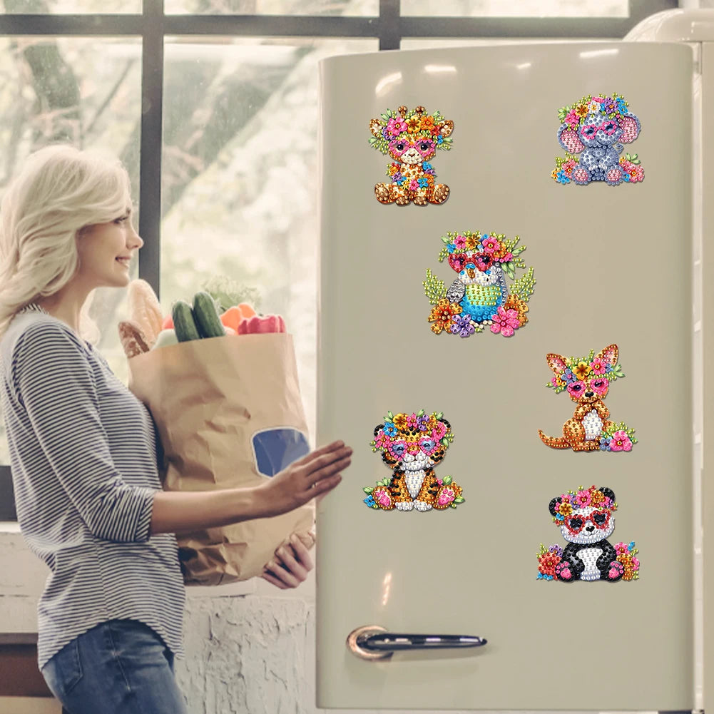 6Pcs Acrylic Flower Buckets Fridge Stickers Diamond Art Fridge Magnet Diamond Painting Refrigerator Magnet for Car Mailbox Decor