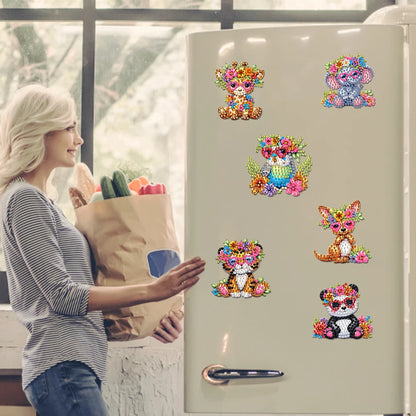 6Pcs Acrylic Flower Buckets Fridge Stickers Diamond Art Fridge Magnet Diamond Painting Refrigerator Magnet for Car Mailbox Decor