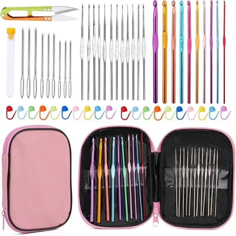 54 Pcs Crochet Needles Set, Knitting Needles Blunt Needles Stitch Marker Kit With Storage Case,DIY Hand Knitting Tools