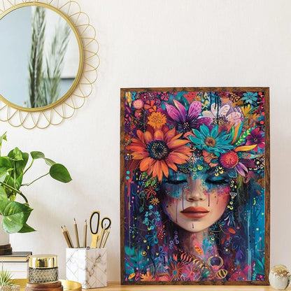 5D DIY Art Diamond Painting Woman Flowers Mosaic Cross Stitch Kit Rhinestone Puzzle Inlay DIY Gift Decorative 12x16Inch