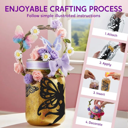 Joyfy DIY Fairy Lantern Craft Kit with Rose Lights and String Lights for Girls Age 8+ Gifts with 7 Color Fairy Potion Necklace