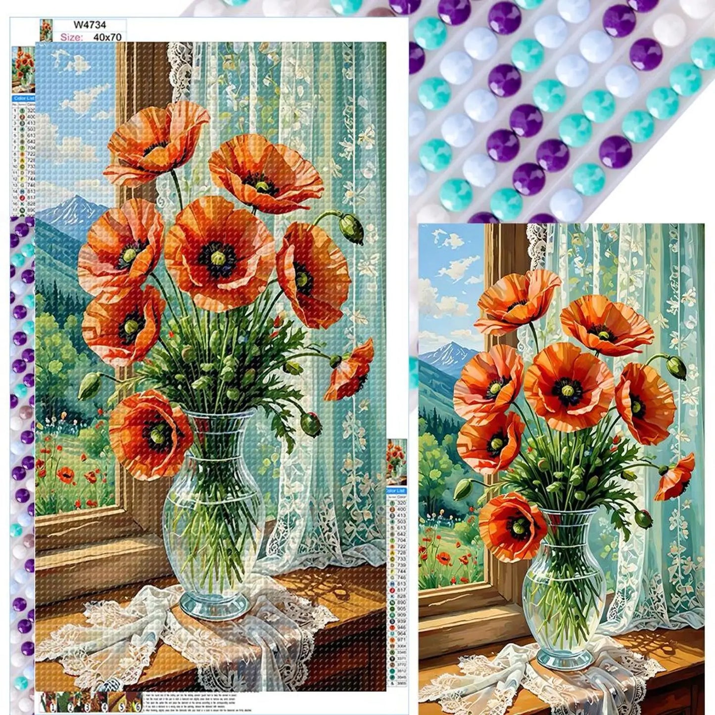 Poppy 5D DIY Diamond Art Painting Kits for Home Wall Decoration 40x70cm