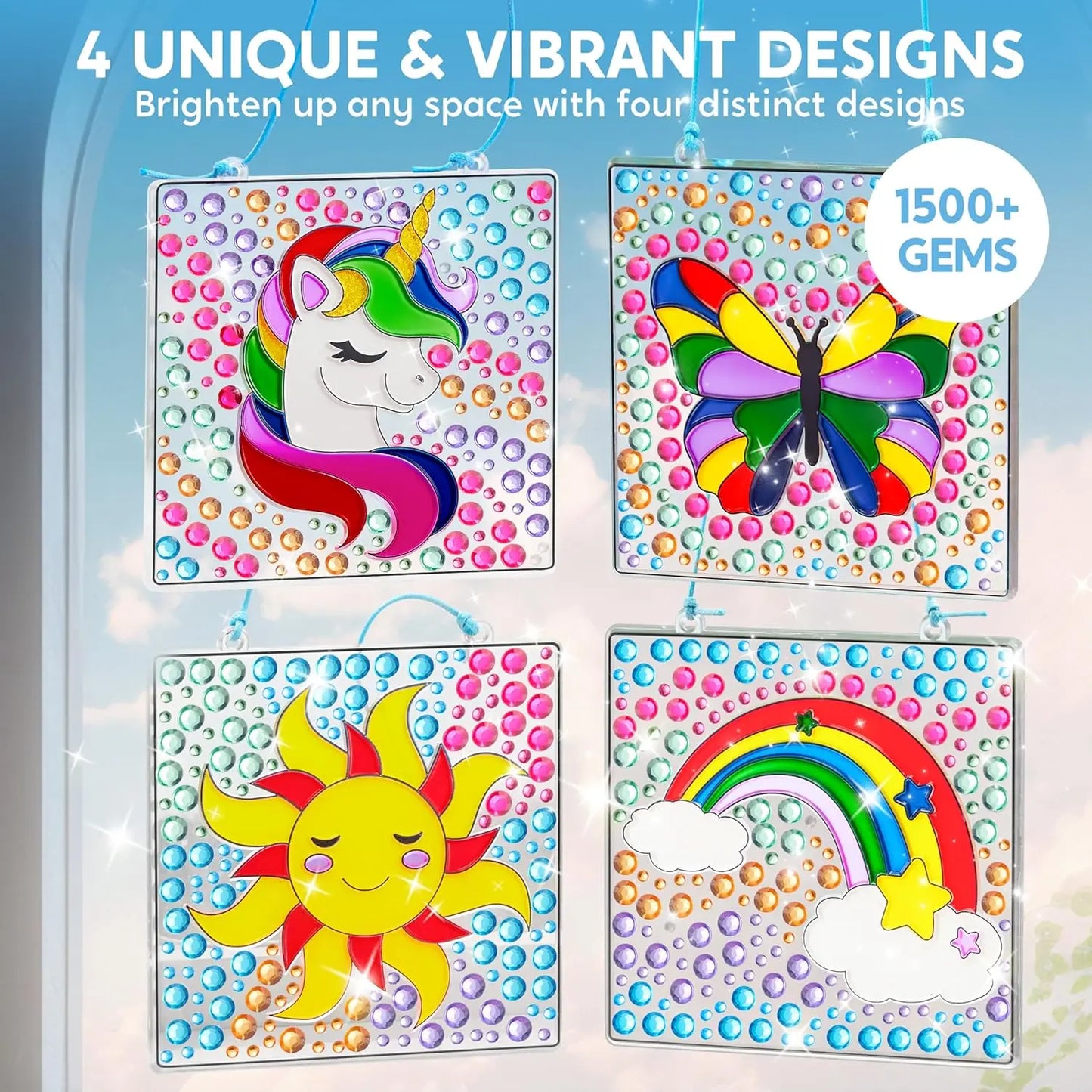 JOYFY 4PCS Window Art 2-in-1 Gems and Gels Suncatcher Diamond and Gels Arts & Crafts Toys for Kids Christmas Birthday Gifts