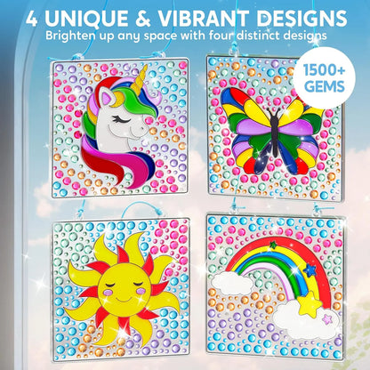 JOYFY 4PCS Window Art 2-in-1 Gems and Gels Suncatcher Diamond and Gels Arts & Crafts Toys for Kids Christmas Birthday Gifts