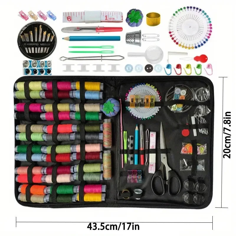 Portable Sewing Kit with Threads, Needles, Scissors, Buttons, Complete Sewing Tools Set for Home Travel Emergency Repair