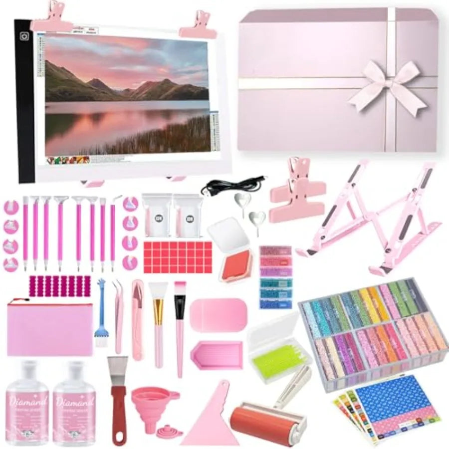 150 Pcs All Inclusive Diamond Painting Tool Kit Diamond Art Accessories Kit Including A4 LED Light Pad KitBracket Convex Point