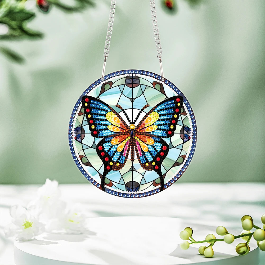 2pcs Butterfly Theme 2D Flat DIY Diamond Art Pendant Decor for Home & Window