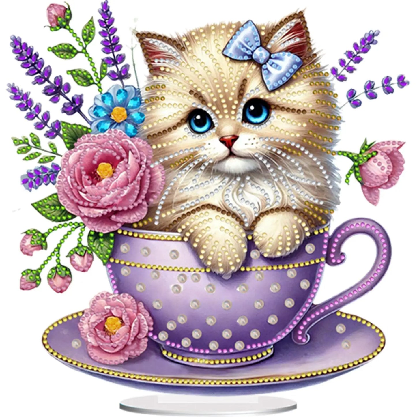 2D/Flat Teacup Cat DIY Diamond Painting Tabletop Ornaments Kit