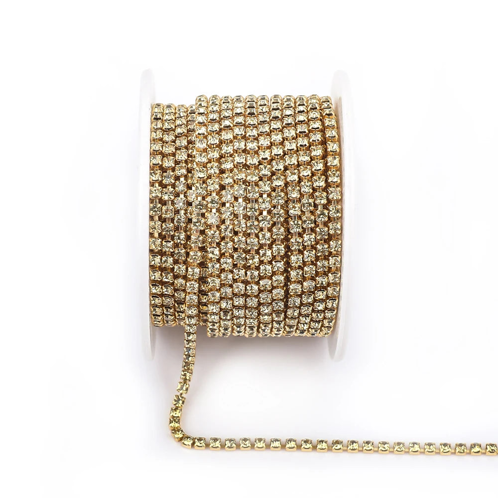 SS6 SS8 SS12 Sewing Red Glass Rhinestone Chain Trim Strass Cup Chain Crystal Ribbon Banding For Clothes DIY Crafts