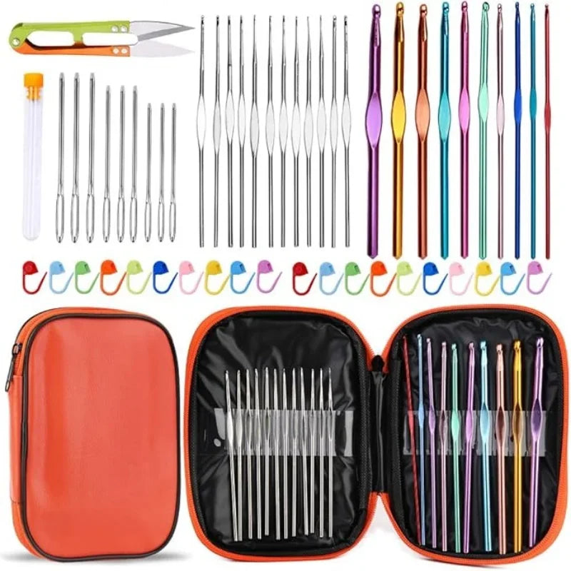 54 Pcs Crochet Needles Set, Knitting Needles Blunt Needles Stitch Marker Kit With Storage Case,DIY Hand Knitting Tools