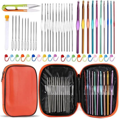 54 Pcs Crochet Needles Set, Knitting Needles Blunt Needles Stitch Marker Kit With Storage Case,DIY Hand Knitting Tools