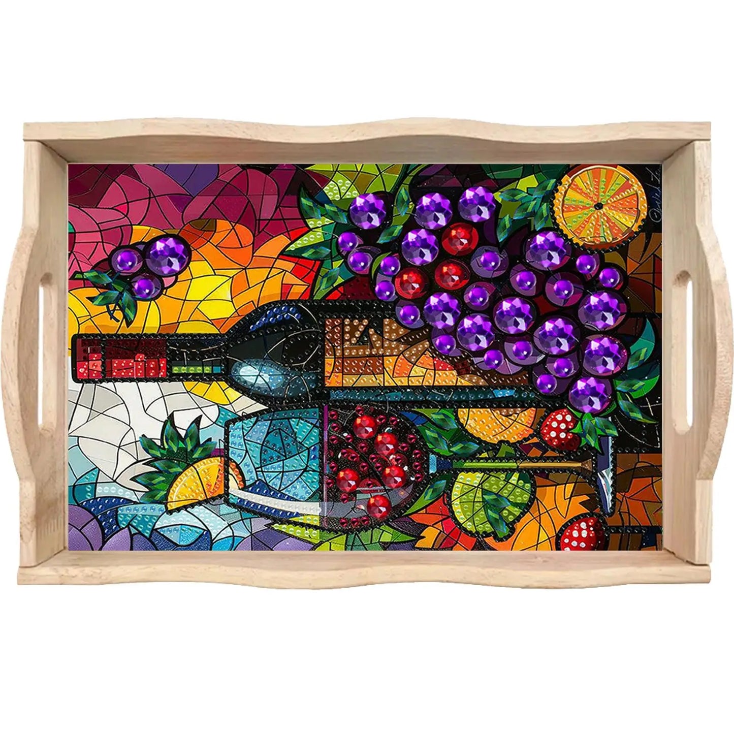 Diamond Art Painting Wooden Serving Tray with Handle Wooden DIY Diamond Painting Tray Kit for Home Dining and Parties