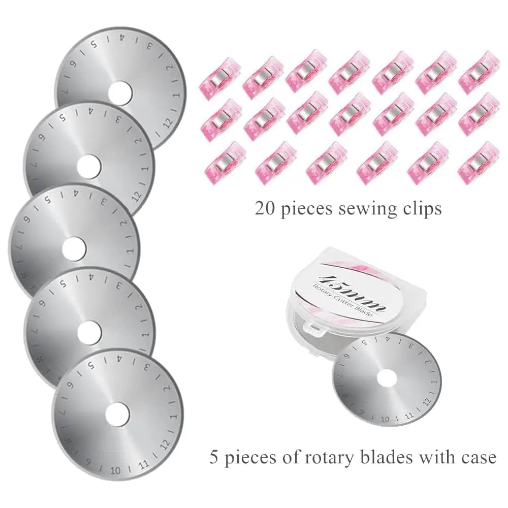 Rotary Cutter Set Pink- Quilting Kit incl. 45mm Fabric Cutter, 5 Replacement Blades, A1 Cutting Mat, Acrylic Quilting Ruler a