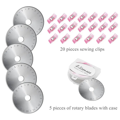 Rotary Cutter Set Pink- Quilting Kit incl. 45mm Fabric Cutter, 5 Replacement Blades, A1 Cutting Mat, Acrylic Quilting Ruler a