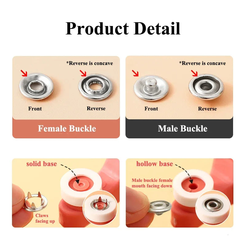 Plier Tool+50/100 Set Metal Sewing Buttons Hollow Solid Five-claw Buckle Metal Snap Buttons for Installing Clothes DIY Craft