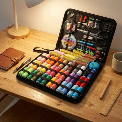 Large Portable Sewing Kit for Home, Complete Set. 20x14cm, with Threads, Needles, Scissors, Compact