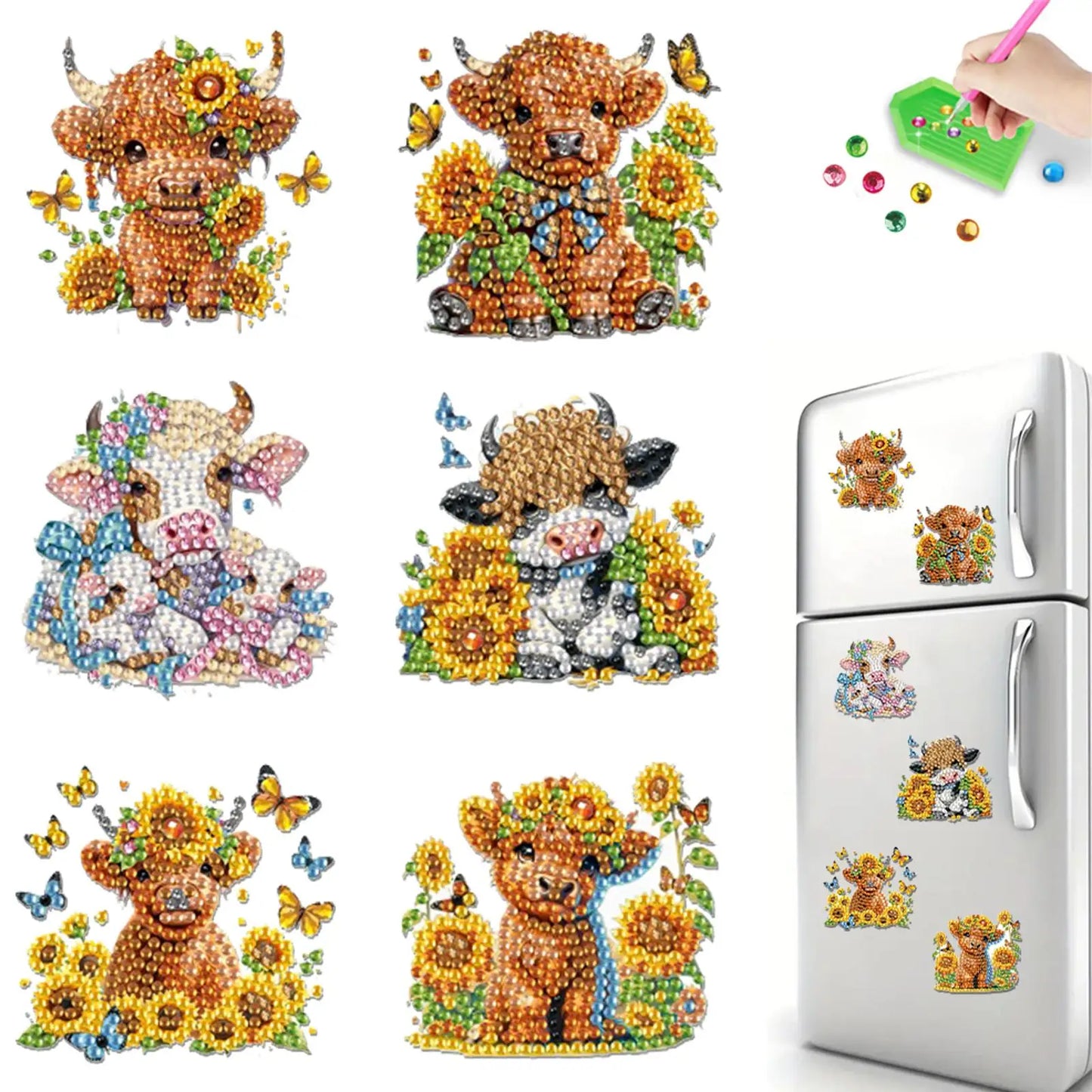 6Pcs Diamond Painting Kits DIY Diamond Art Refrigerator Magnets Diamond Art Magnets DIY Art Crafts for Adults Beginners