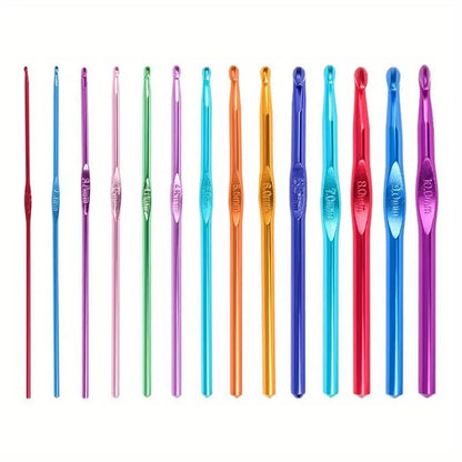 2-10mm knitting needle, 14 multicolor aluminum crochet sets for craft and yarn projects