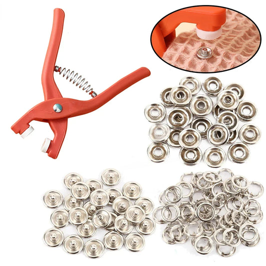 Plier Tool+50/100 Set Metal Sewing Buttons Hollow Solid Five-claw Buckle Metal Snap Buttons for Installing Clothes DIY Craft