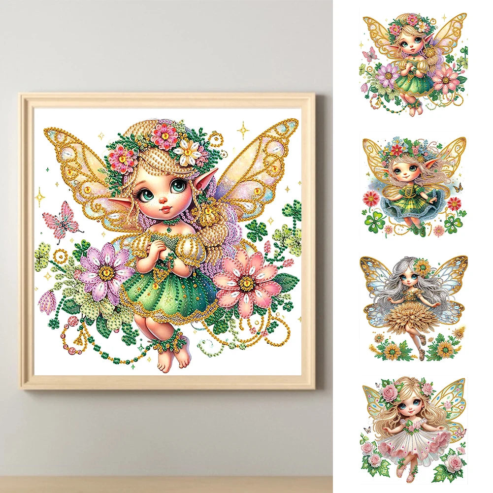 4Pcs 5D DIY Partial Special Shape Drill Diamond Painting Elf Fairy Decor 30x30cm