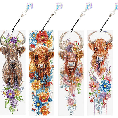 4Pcs Special Shape Book Dinosaur DIY Bookmarks Diamond Painting Kits Diamond Painting Bookmark Making Kit for Adults Beginners