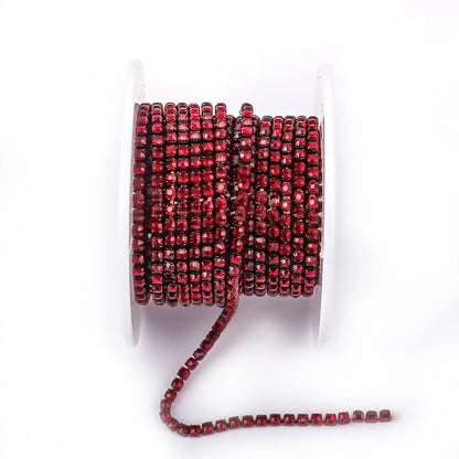 SS6 SS8 SS12 Sewing Red Glass Rhinestone Chain Trim Strass Cup Chain Crystal Ribbon Banding For Clothes DIY Crafts
