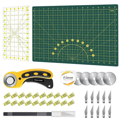 Rotary Cutter Set Pink- Quilting Kit incl. 45mm Fabric Cutter, 5 Replacement Blades, A1 Cutting Mat, Acrylic Quilting Ruler a