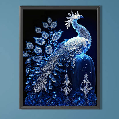 5D DIY Full Round Drill Partial AB Diamond Painting Blue Crystal Peacock 45x60cm