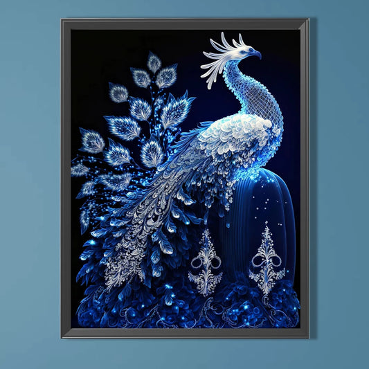 5D DIY Full Round Drill Partial AB Diamond Painting Blue Crystal Peacock 45x60cm