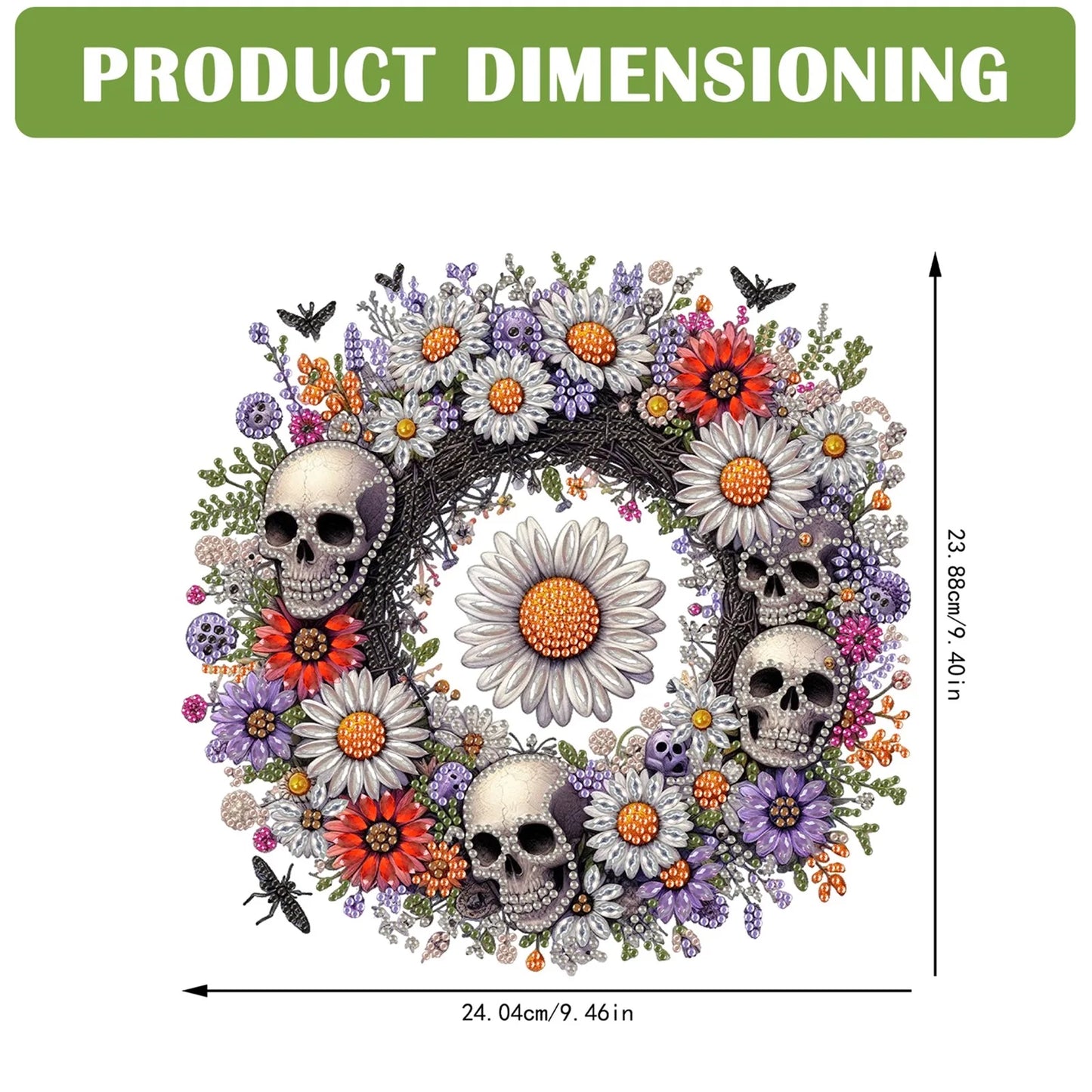 2D Flat Acrylic DIY Skull Wreath Hanging Diamond Art Kits Wall Door Decoration