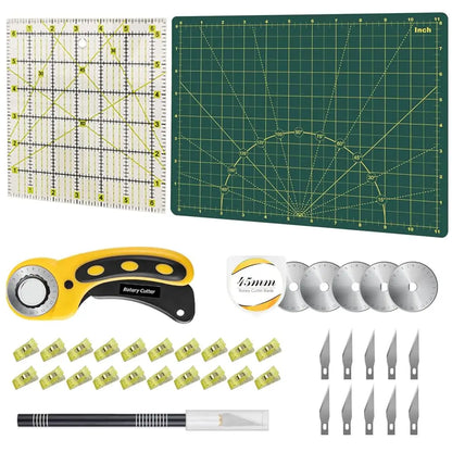 Rotary Cutter Set Pink- Quilting Kit incl. 45mm Fabric Cutter, 5 Replacement Blades, A1 Cutting Mat, Acrylic Quilting Ruler a