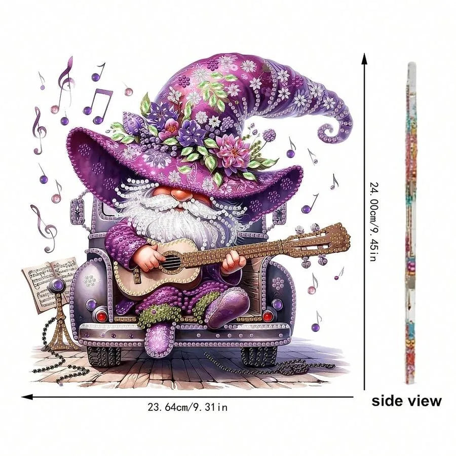 5D Diamond Painting Set With Purple Music Gnome Pattern Diamond Art Desktop Decor Gemstone Inlaid Craft For Home And Bedroom