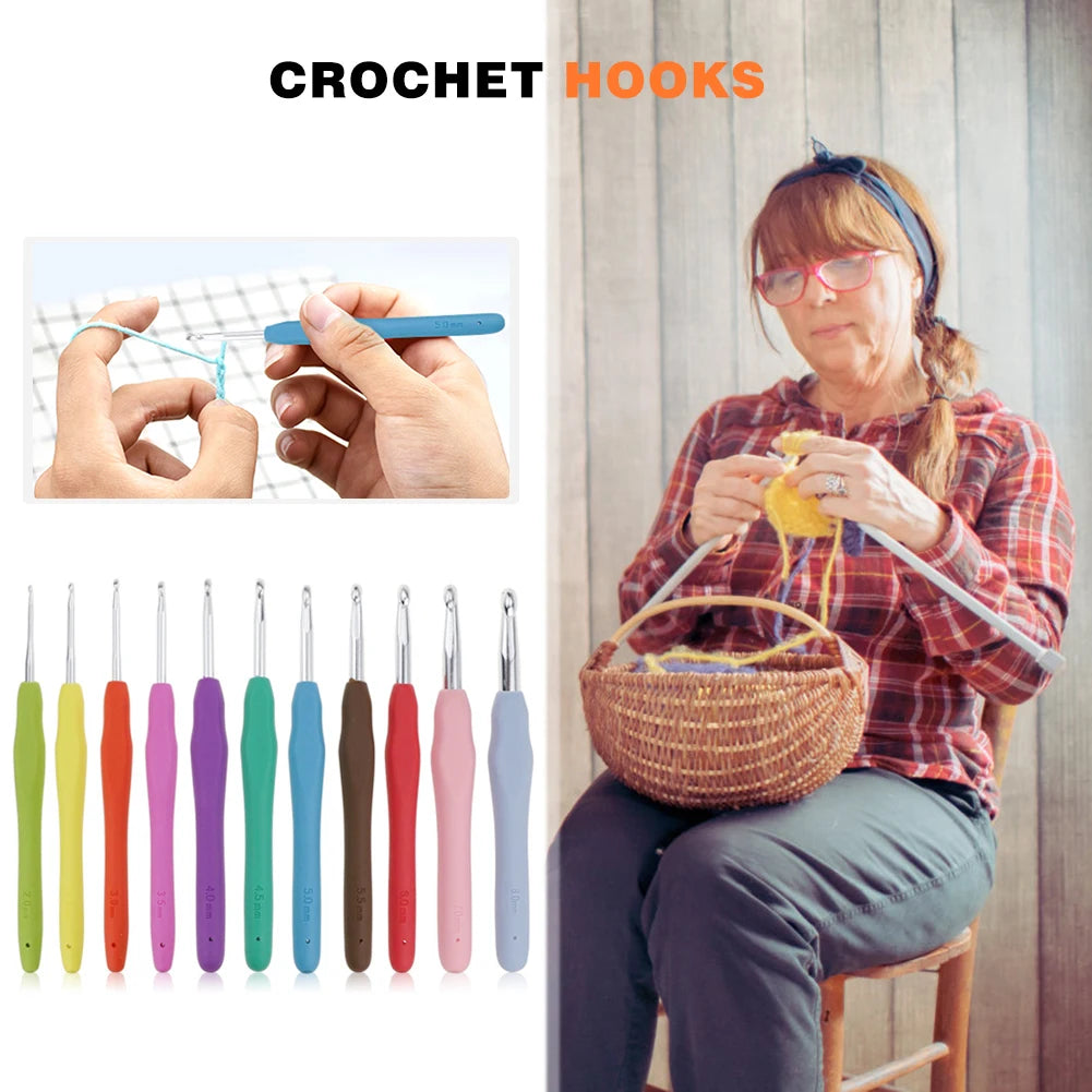 Aluminum Ergonomic Crochet Hooks Knitting Needles Set DIY Sewing Weave Accessory