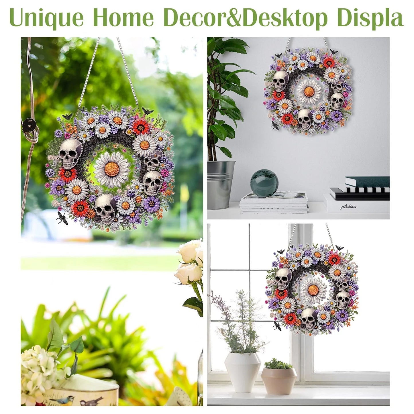 2D Flat Acrylic DIY Skull Wreath Hanging Diamond Art Kits Wall Door Decoration