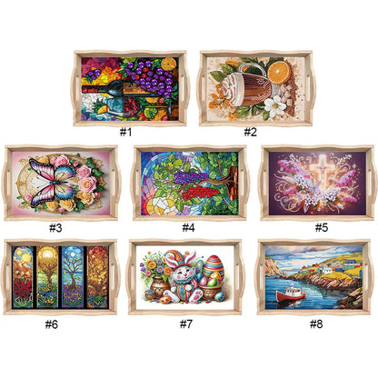 Diamond Art Painting Wooden Serving Tray with Handle Wooden DIY Diamond Painting Tray Kit for Home Dining and Parties
