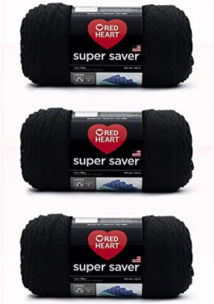 3-Pack Black Acrylic Yarn, 198g Each, Worsted Weight for Knitting Crochet Crafts
