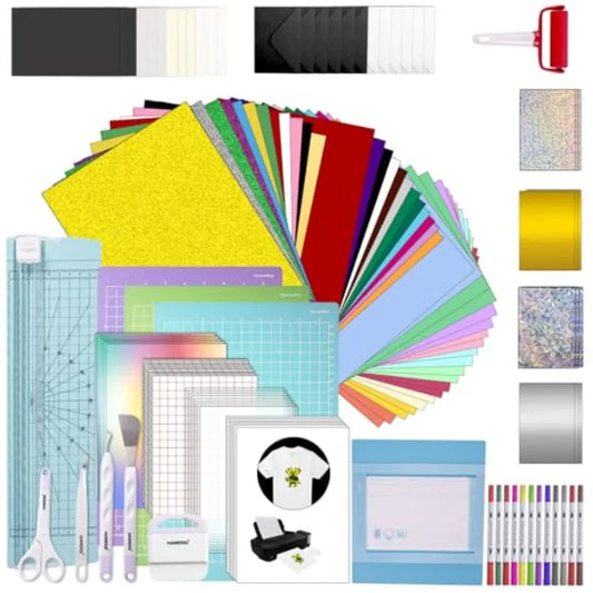 All-in-One Ultimate Accessories Bundle for Cricut Joy Xtra134pcs Starter Kit with Heat Transfer Vinyl Adhesive Vinyl Weeding To