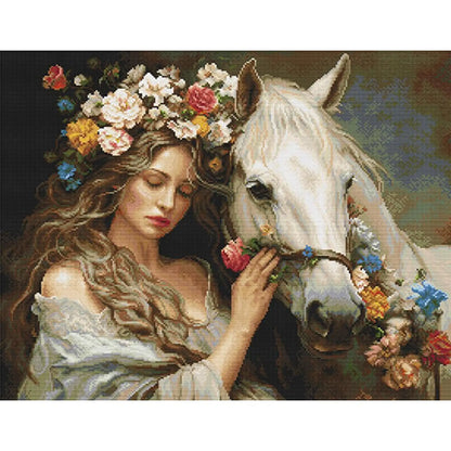 Full Embroidery cotton Thread 11CT Printed Girl Horse Cross Stitch 74x61cm