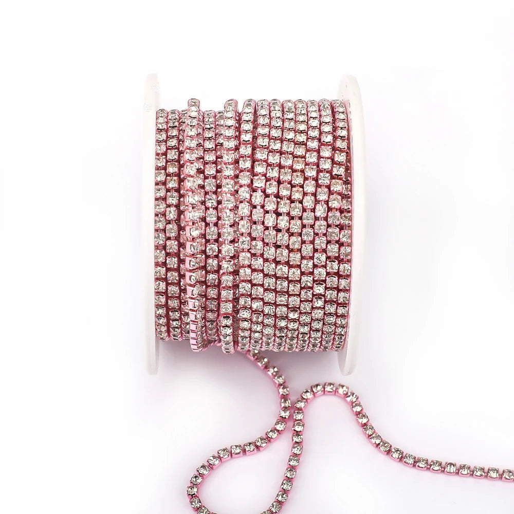 SS6 SS8 SS12 Sewing Red Glass Rhinestone Chain Trim Strass Cup Chain Crystal Ribbon Banding For Clothes DIY Crafts