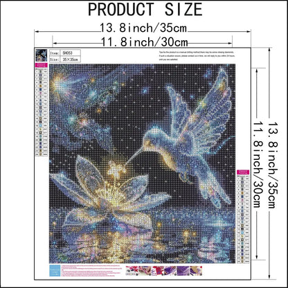 DIY Hummingbird Diamond Painting Kit for Adults, 5D Full Drill Round Dots Art Craft Home Wall Decor 14x14 Inch