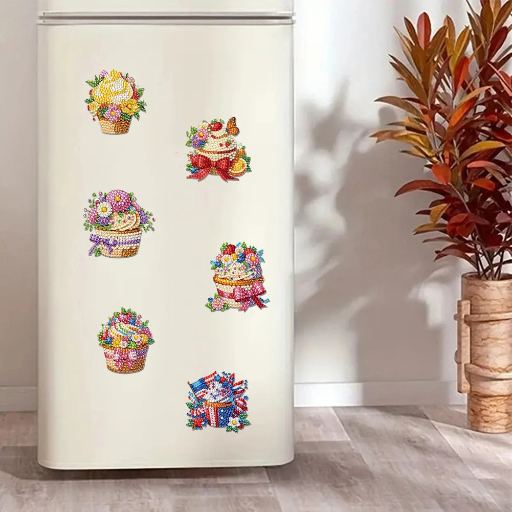 6Pcs Diamond Painting Kits DIY Diamond Art Refrigerator Magnets Diamond Art Magnets DIY Art Crafts for Adults Beginners