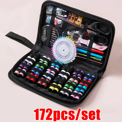 172/27pcs/set Sewing Kit with Threads Needles Scissors Tape Measure Buttons Storage Bag Portable Travel Sewing Box Tools